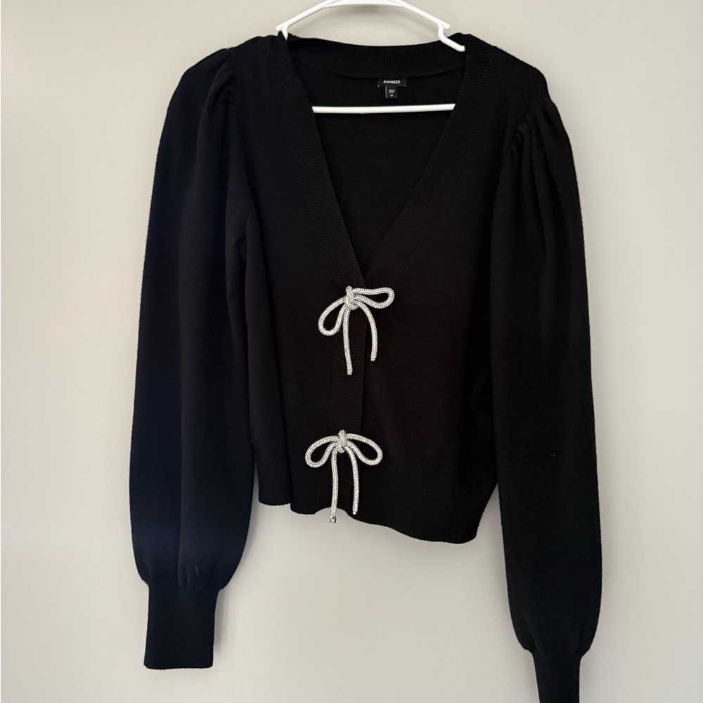 Express Black Cardigan with Silver Bow Details